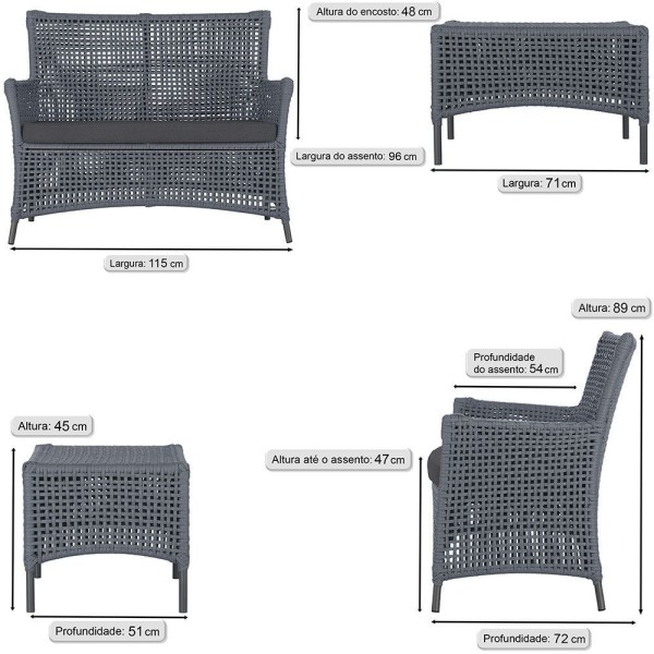 Encontraproduto.com.br - 2 Sofás E Mesa Igapó Alumínio Preta Corda Náutica E11 Trama Prata