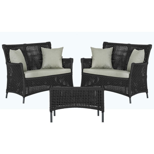 Encontraproduto.com.br - 2 Sofás E Mesa Igapó Alumínio Preta Corda Náutica E3 Trama Preto