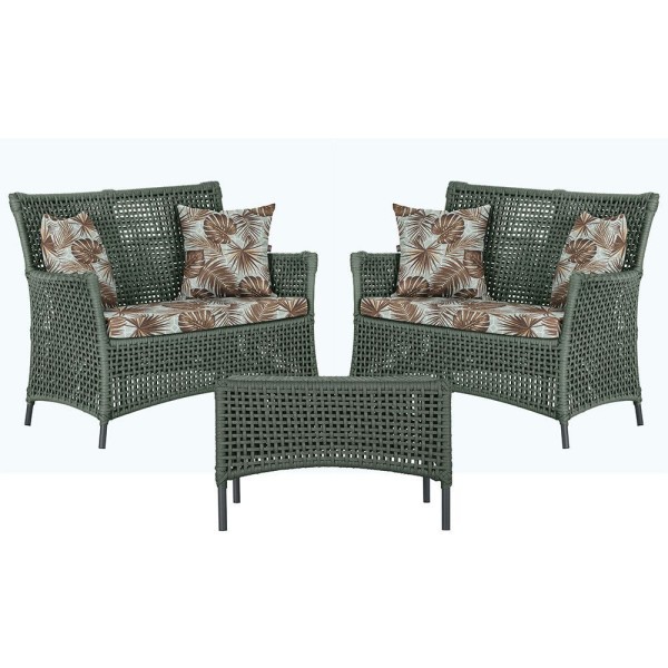 Encontraproduto.com.br - 2 Sofás E Mesa Igapó Alumínio Preta Corda Náutica E6 Trama Verde