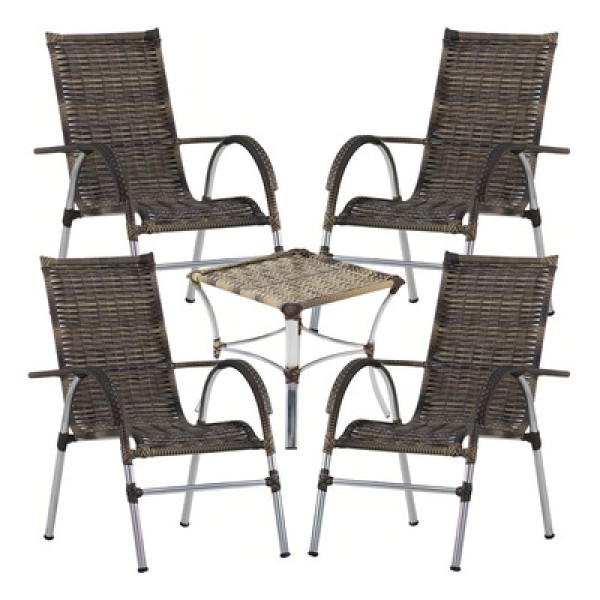 Encontraproduto.com.br - 4 Cadeiras Vênus E Mesa Garden Para área Externa Trama Cappuccino
