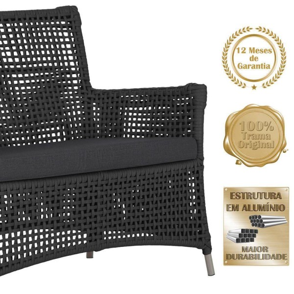 Encontraproduto.com.br - Jogo Sofá 2 Poltronas E Mesa Igapó Fendi E11 Trama Original Preto