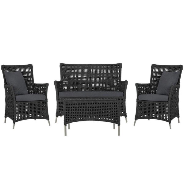 Encontraproduto.com.br - Jogo Sofá 2 Poltronas E Mesa Igapó Fendi E11 Trama Original Preto