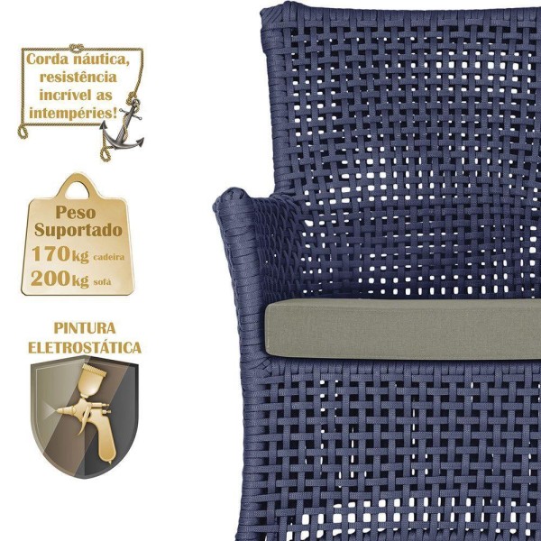 Encontraproduto.com.br - Jogo Sofá 4 Poltronas E Mesa Igapó Marrom E8 Trama Original Azul