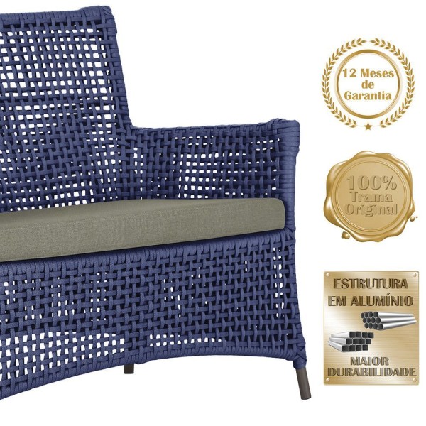 Encontraproduto.com.br - Jogo Sofá 4 Poltronas E Mesa Igapó Marrom E8 Trama Original Azul