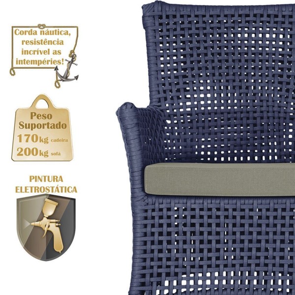 Encontraproduto.com.br - Jogo Sofá 4 Poltronas E Mesa Igapó Marrom E8 Trama Original Azul