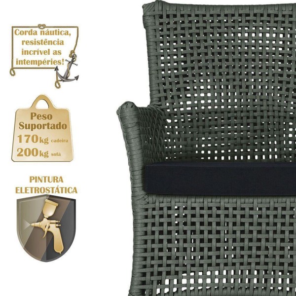 Encontraproduto.com.br - Jogo Sofá 4 Poltronas E Mesa Igapó Preta E12 Trama Original Verde