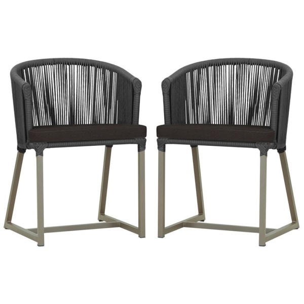 2 Cadeiras De Jantar Noronha Fendi Corda Náutica E9 Trama Preto