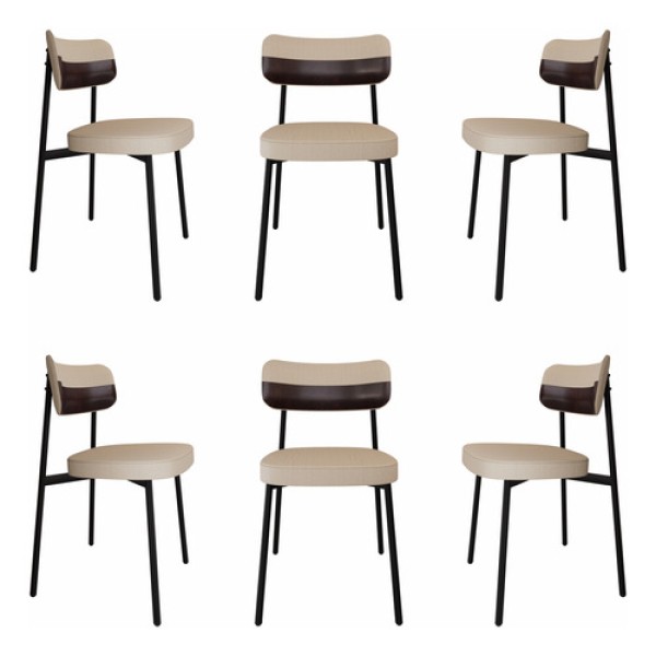 Encontraproduto.com.br - Conjunto de 6 Cadeiras Alloa com Detalhe Marrom Polipropileno Areia e Preta