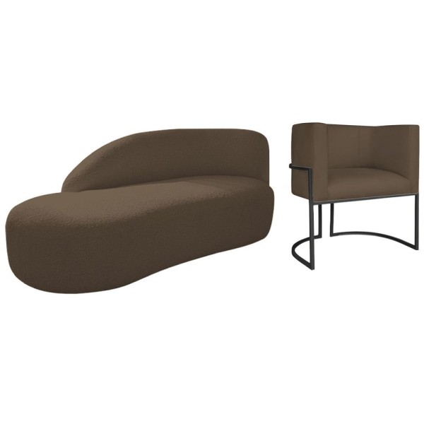 Kit Divã Luna 140cm Lado Esquerdo E 01 Poltrona Base De Ferro Preto Suede Cor Marrom