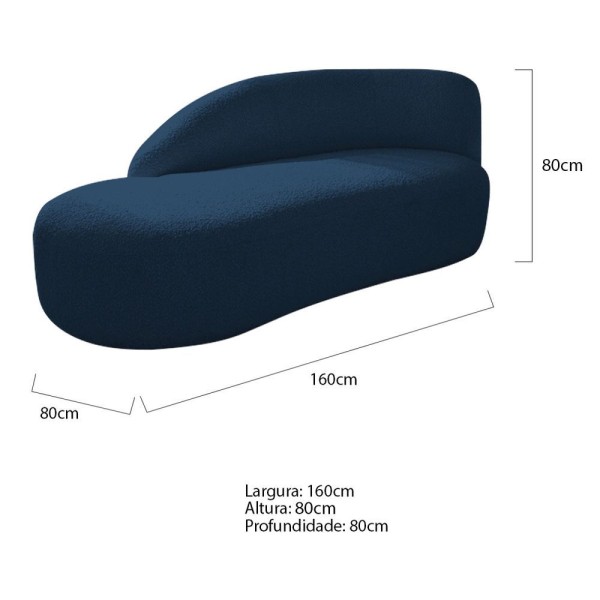 Kit Divã Luna 160cm Lado Esquerdo E 01 Poltrona Base De Ferro Dourado Suede Cor Azul Marinho