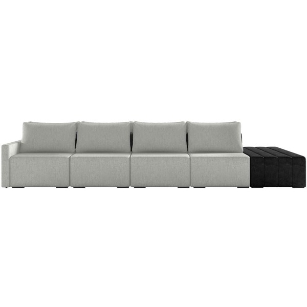 Encontraproduto.com.br - Sofá Ilha Modular Para Sala 432cm com Puff Dublin K01 Linho Cinza e Sintético Preto - Lyam Decor