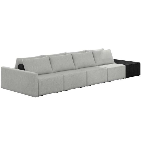 Encontraproduto.com.br - Sofá Ilha Modular Para Sala 432cm com Puff Dublin K01 Linho Cinza e Sintético Preto - Lyam Decor
