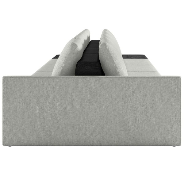 Encontraproduto.com.br - Sofá Ilha Modular Para Sala 432cm com Puff Dublin K01 Linho Cinza e Sintético Preto - Lyam Decor