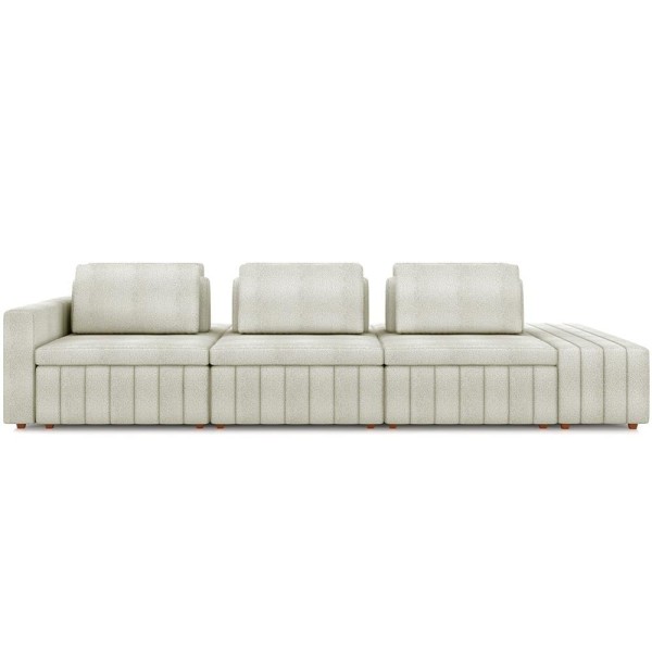 Encontraproduto.com.br - Sofá Ilha com Puff para Sala Living 395cm Amber M03 Bouclê Bege Claro - Lyam Decor