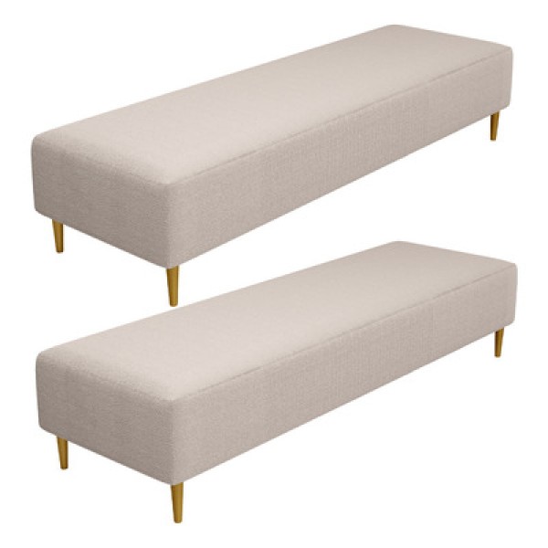 Kit 02 Puffs Decorativo Sala de Estar Bali W01 Pés Palito 210x60cm Bouclê Creme - Lyam Decor