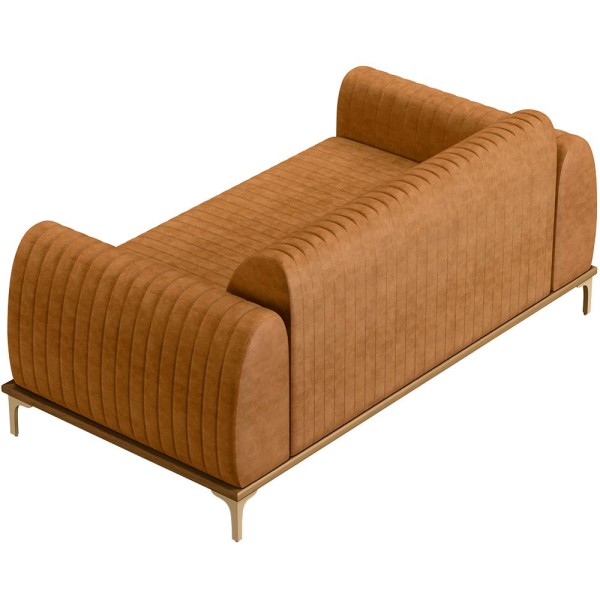 Encontraproduto.com.br - Kit Sofá 3 Lugares 180cm com 02 Poltronas Molino Base Castanho Pés Douro D02 Couríssimo Whisky B-90 - Lyam Decor