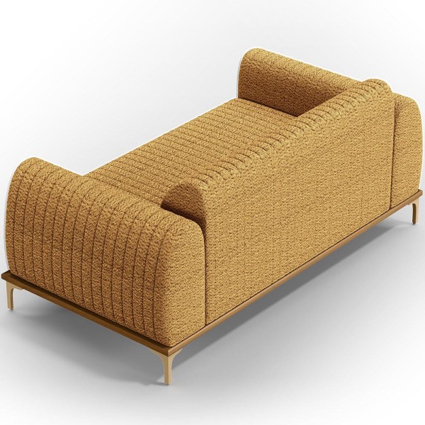 Encontraproduto.com.br - Kit Sofá 3 Lugares 180cm com 02 Poltronas Molino Base Castanho Pés Douro D02 Prime Bouclê Mostarda PB-03 - Lyam Decor