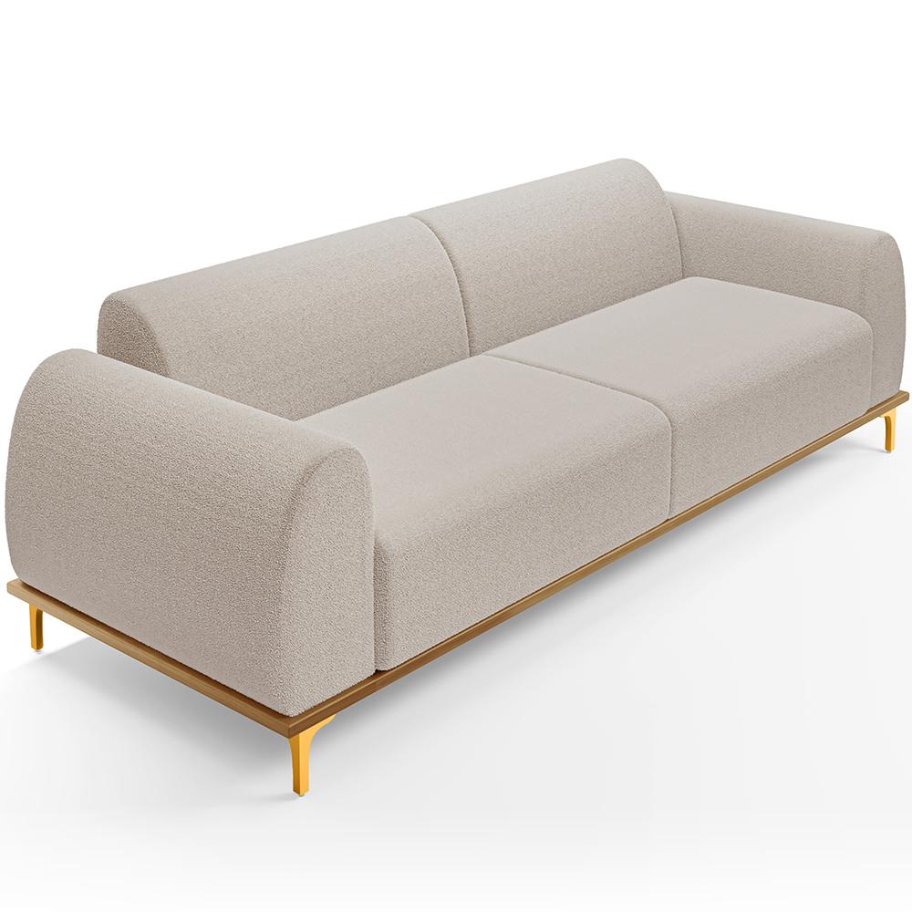 Sofá 4 Lugares Para Sala de Estar Kiev 280cm D02 Base Castanho Pés Douro Bouclê Creme B-54 - Lyam Decor