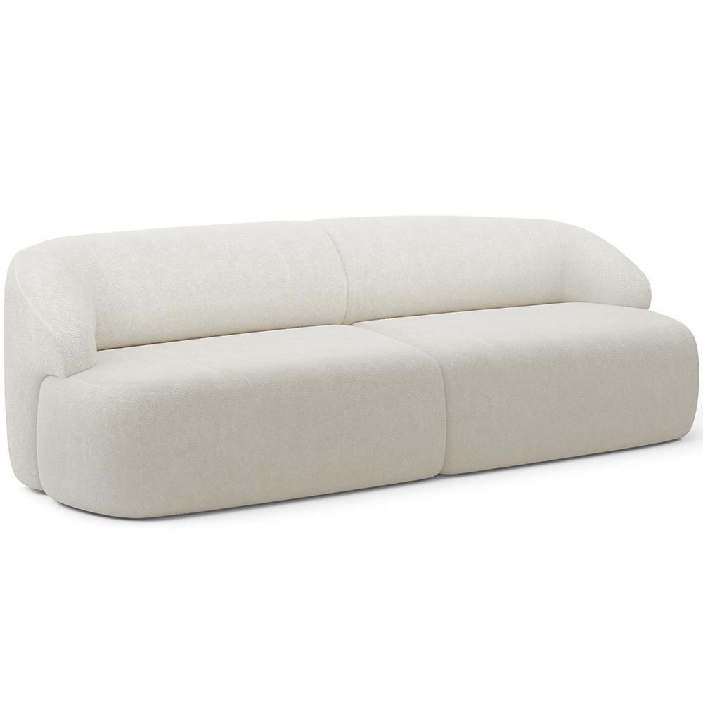 Sofá 3 Lugares Curvo Orgânico Living 250cm Barolo L06 Bouclê Off White