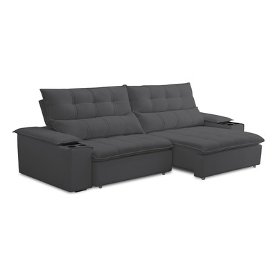 Sofá Retrátil Reclinável Para Sala de Estar Living 230cm Ártico F04 Bouclê Grafite - Lyam Decor