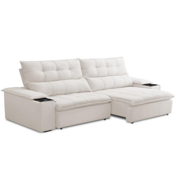 Sofá Retrátil Reclinável Para Sala De Estar Living 250cm ártico F04 Bouclê Cru - Lyam Decor