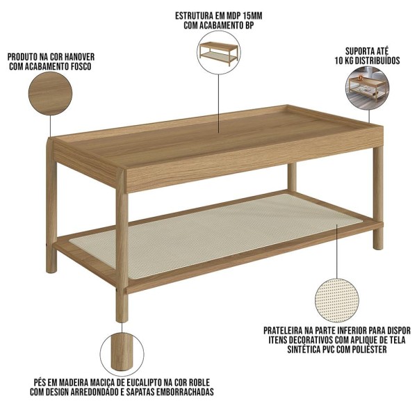 Encontraproduto.com.br - Kit 02 Mesas de Centro Para Sala de Estar Pés Madeira Moss A03 Hanover Roble - Lyam Decor