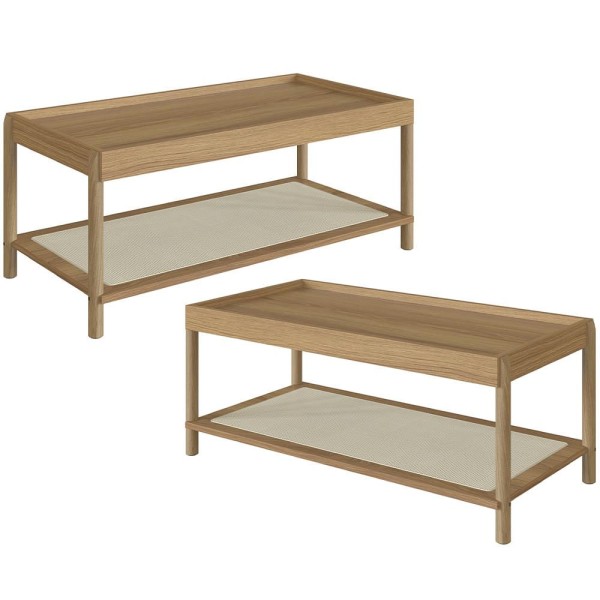 Encontraproduto.com.br - Kit 02 Mesas de Centro Para Sala de Estar Pés Madeira Moss A03 Hanover Roble - Lyam Decor