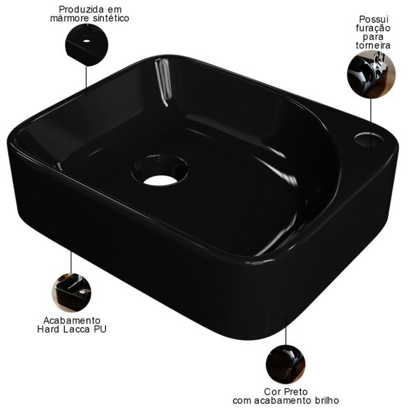Encontraproduto.com.br - Cuba de Apoio Retangular Para Banheiro Lavabo Cross C01 RO36W Preto - Lyam