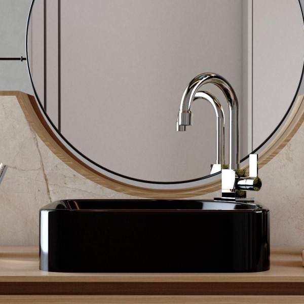 Encontraproduto.com.br - Cuba de Apoio Retangular Para Banheiro Lavabo Cross C01 RO36W Preto - Lyam