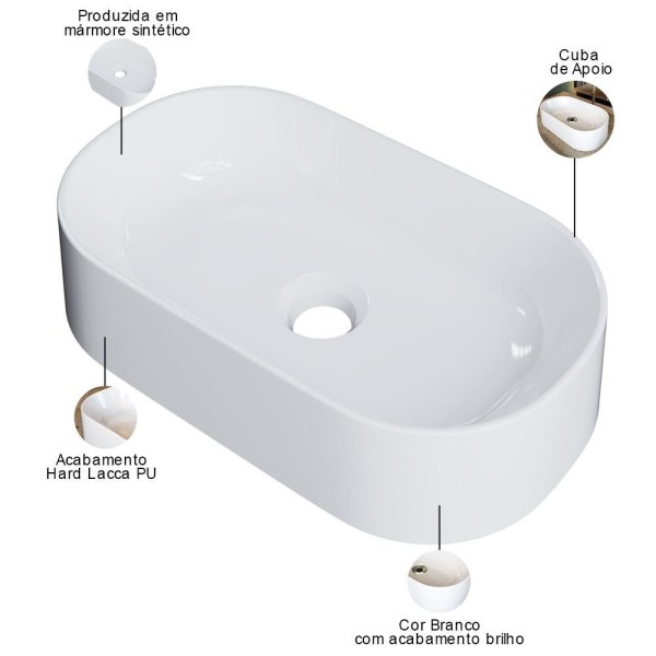 Encontraproduto.com.br - Cuba de Apoio Oval Para Banheiro Lavabo Laila C01 O42W Branco - Lyam