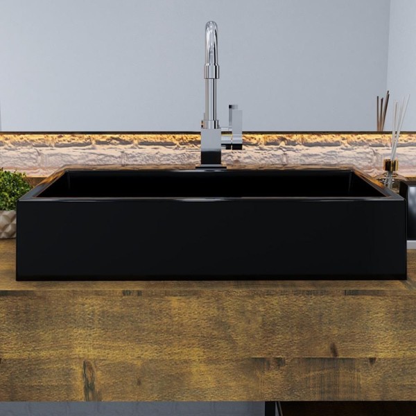 Encontraproduto.com.br - Cuba de Apoio Retangular Para Banheiro Lavabo Florenza C01 RT55W Preto - Lyam