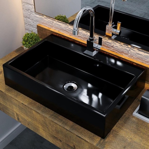 Encontraproduto.com.br - Cuba de Apoio Retangular Para Banheiro Lavabo Florenza C01 RT55W Preto - Lyam