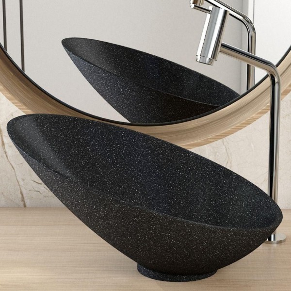 Encontraproduto.com.br - Kit 02 Cubas de Apoio Meia Lua Para Banheiro Lavabo C01 BM38W Preto Granit - Lyam