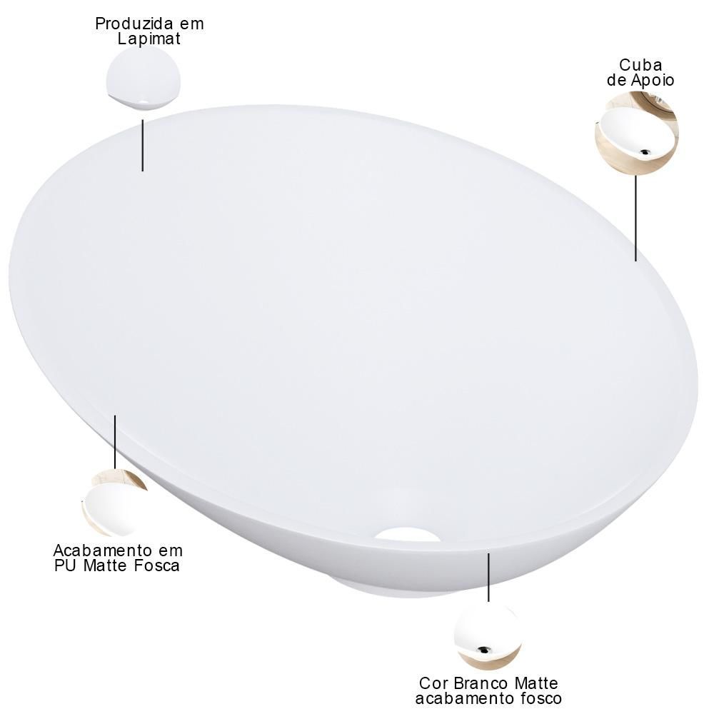 Encontraproduto.com.br - Kit 02 Cubas de Apoio Meia Lua Para Banheiro Lavabo C01 BM38W Branco Matte Fosca - Lyam