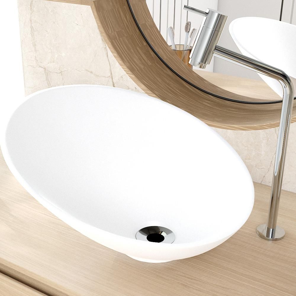 Encontraproduto.com.br - Kit 02 Cubas de Apoio Meia Lua Para Banheiro Lavabo C01 BM38W Branco Matte Fosca - Lyam