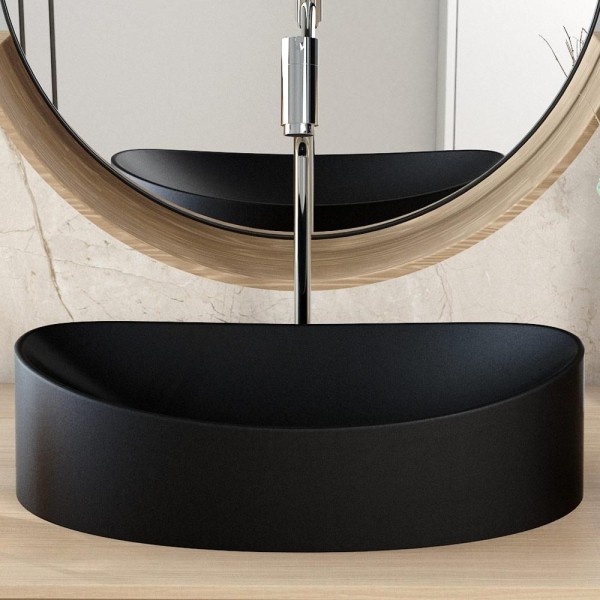 Encontraproduto.com.br - Cuba De Apoio Canoa Lavabo C01 Bc47w Preto Matte Fosca - Lyam