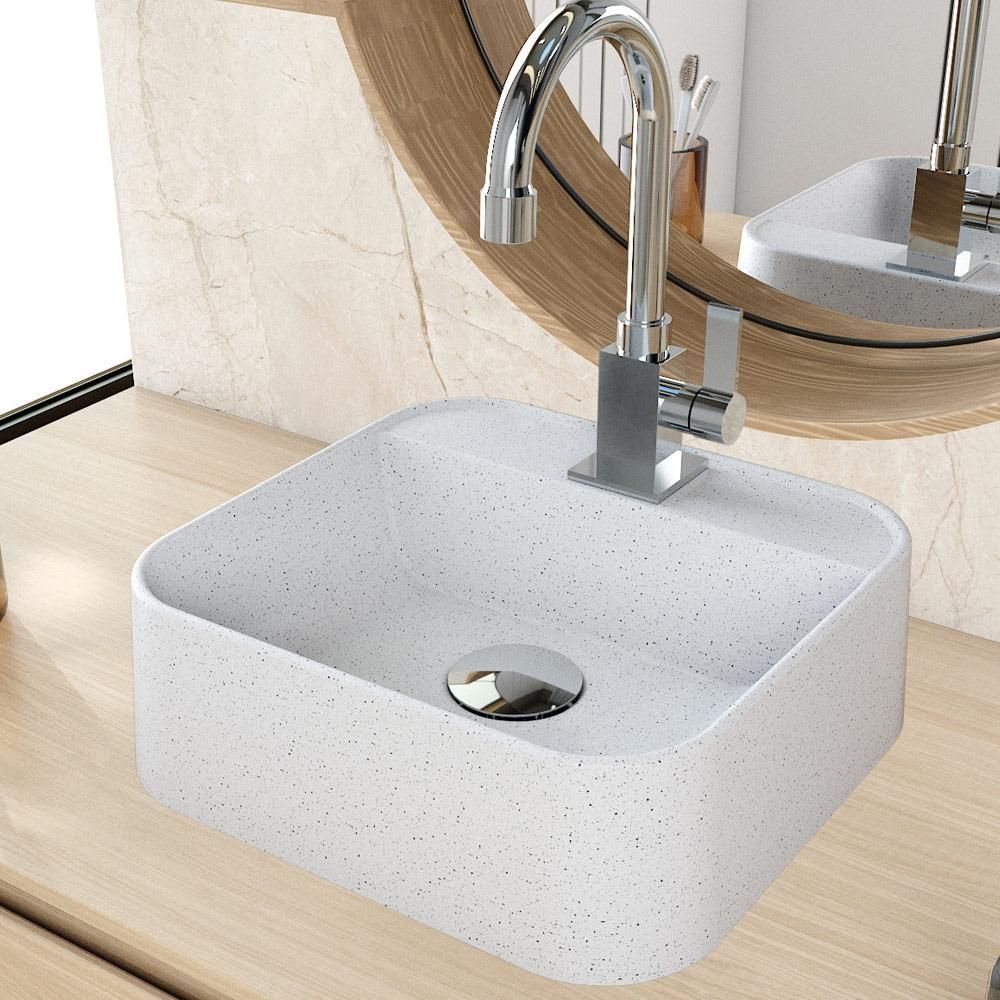 Encontraproduto.com.br - Kit 02 Cubas de Apoio Quadrada Para Banheiro Lavabo C01 QA31W Branco Granit - Lyam