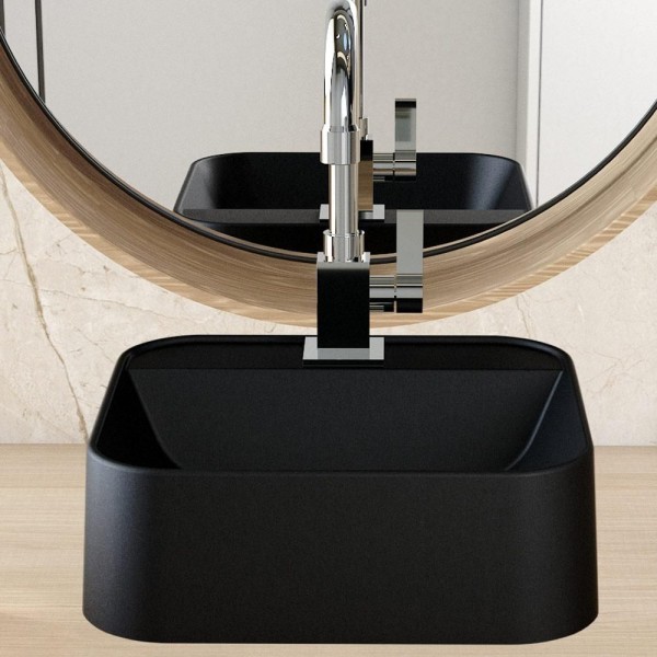 Encontraproduto.com.br - Cuba de Apoio Quadrada Para Banheiro Lavabo C01 QA31W Preto Matte Fosca - Lyam