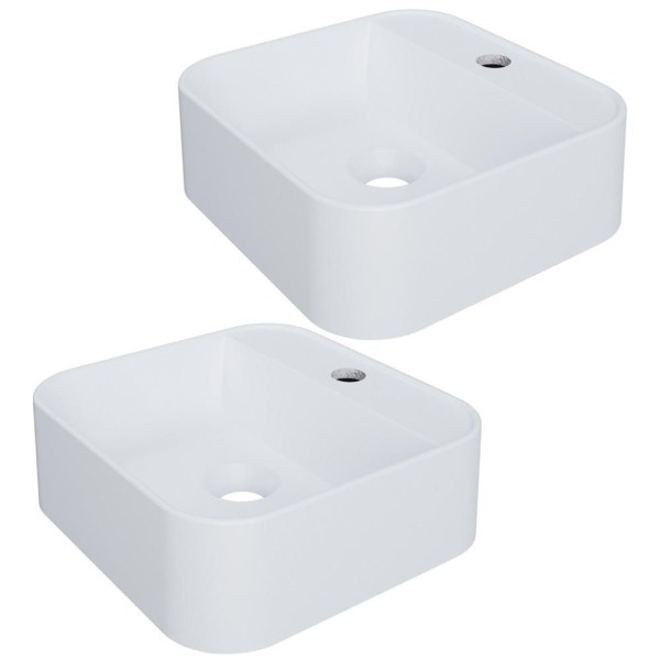 Encontraproduto.com.br - Kit 02 Cubas de Apoio Quadrada Para Banheiro Lavabo C01 QA31W Branco Matte Fosca - Lyam