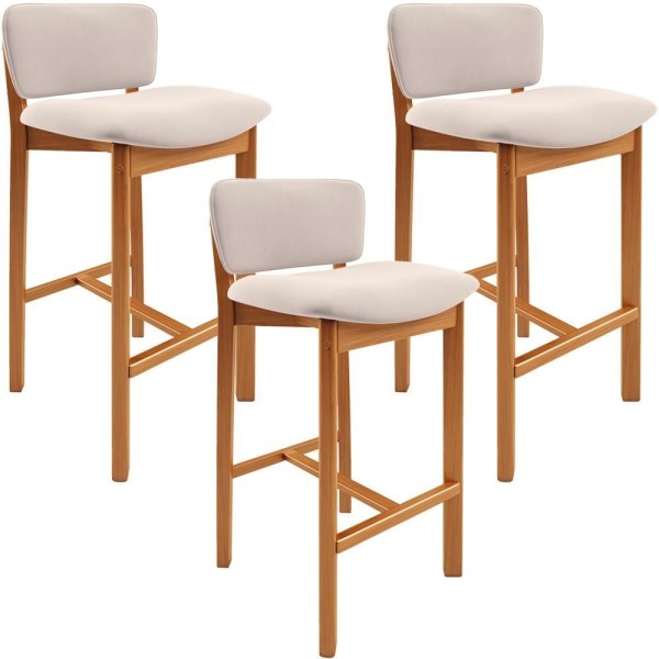 Kit 03 Banquetas Alta Para Cozinha Sala De Jantar Bar Dara L02 Suede Bege - Lyam Decor