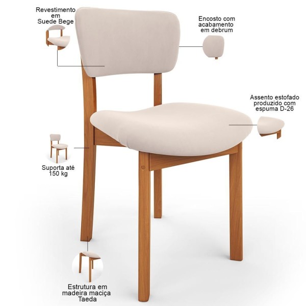 Encontraproduto.com.br - Mesa Para Sala De Jantar Ourense Com 06 Cadeiras Sala De Jantar Dara L02 Suede Bege - Lyam Decor