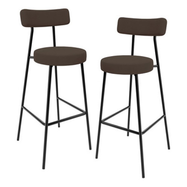Banqueta Alta Bar Cozinha Sala de Jantar Estrutura em Aço Milão L02 Linho Azul - Lyam Decor