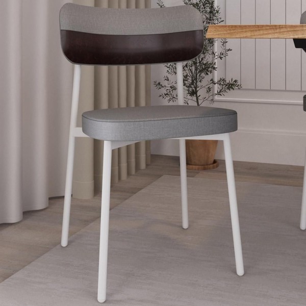 Encontraproduto.com.br - Kit 02 Cadeiras Estofada Para Sala De Jantar Astrid Branco C01 Linho Cinza Courino Café - Lyam Decor