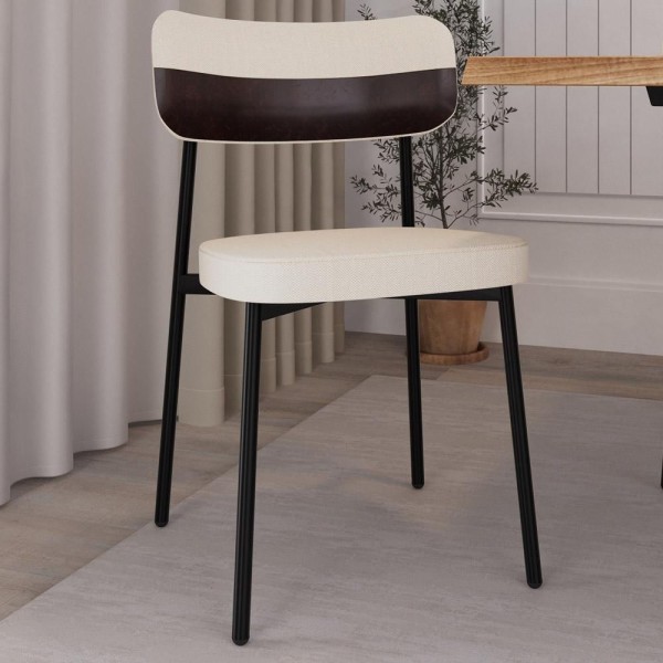 Encontraproduto.com.br - Kit 04 Cadeiras Estofada Para Sala De Jantar Astrid Preto C01 Linho Palha Courino Café - Lyam Decor