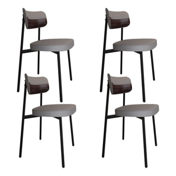Encontraproduto.com.br - Kit 08 Cadeiras Estofada Para Sala De Jantar Astrid Preto C01 Linho Palha Courino Café - Lyam Decor