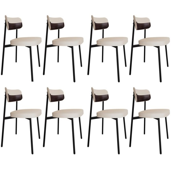 Encontraproduto.com.br - Kit 08 Cadeiras Estofada Para Sala De Jantar Astrid Preto C01 Linho Palha Courino Café - Lyam Decor