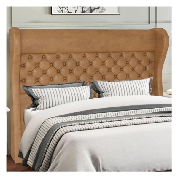 Encontraproduto.com.br - Kit Cabeceira Cama Box Casal 140 cm Madrid com Puff Recamier Santorini Couríssimo Whisky - Lyam Decor