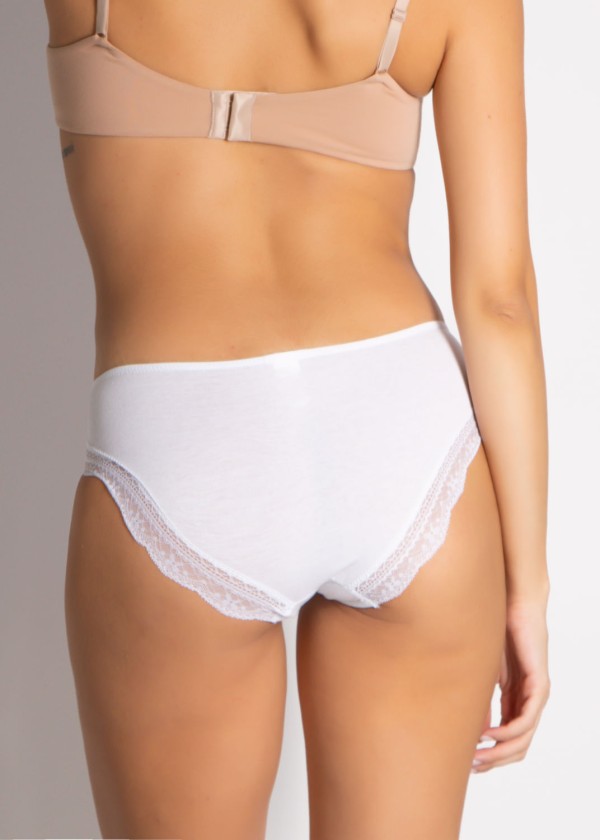 Encontraproduto.com.br - Calcinha Cintura Alta Em Algodão Egípcio E Renda Cleo BRANCO