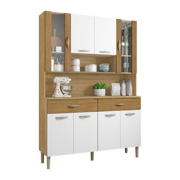 Armário De Cozinha Compacta 8 Portas E 2 Gavetas 121cm Gold Ripado Freijó-supremo - Pallazio