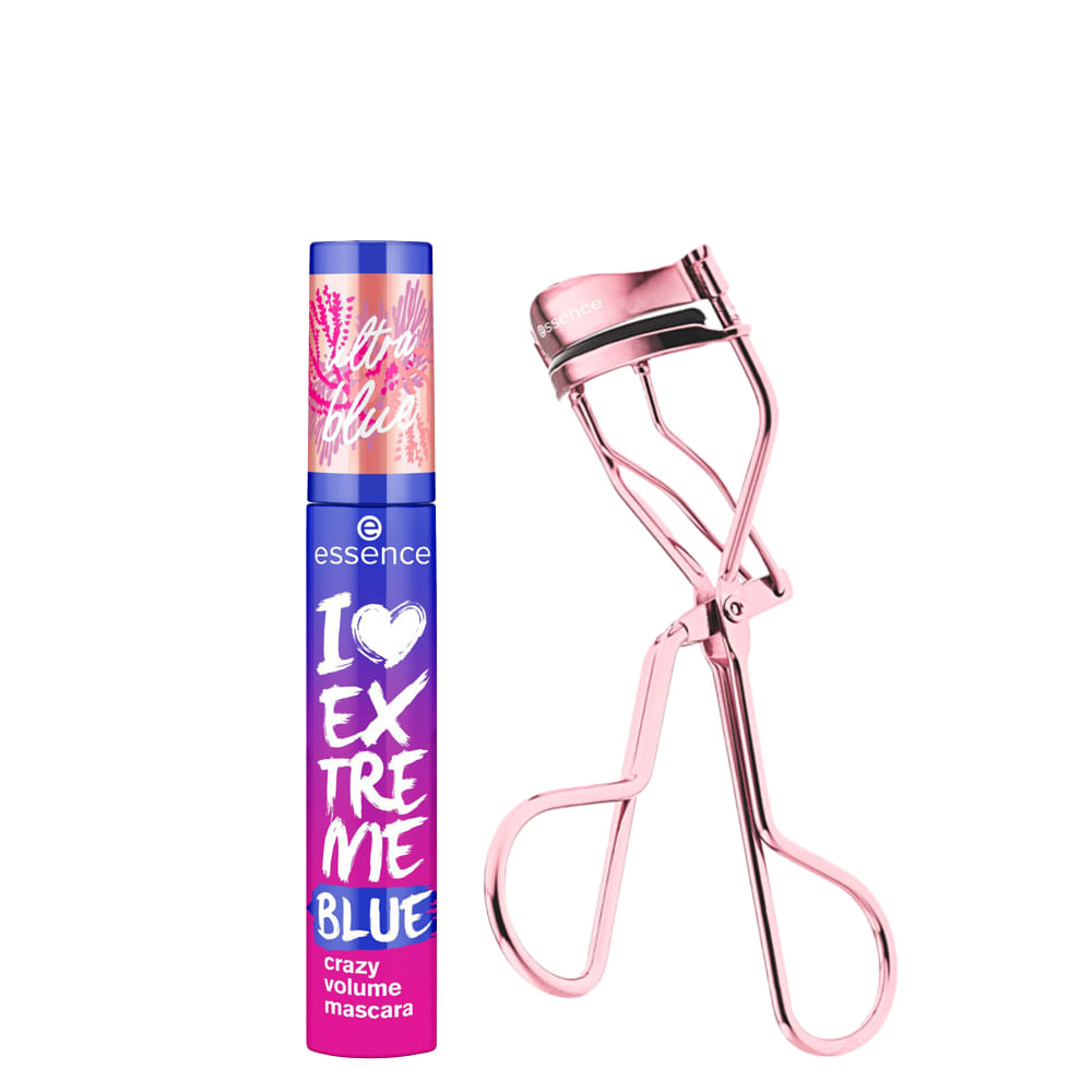 Kit Essence Modelador de Cílios All The Way Up + Máscara de Cílios I Love Extreme Crazy Volume Azul 12 ml